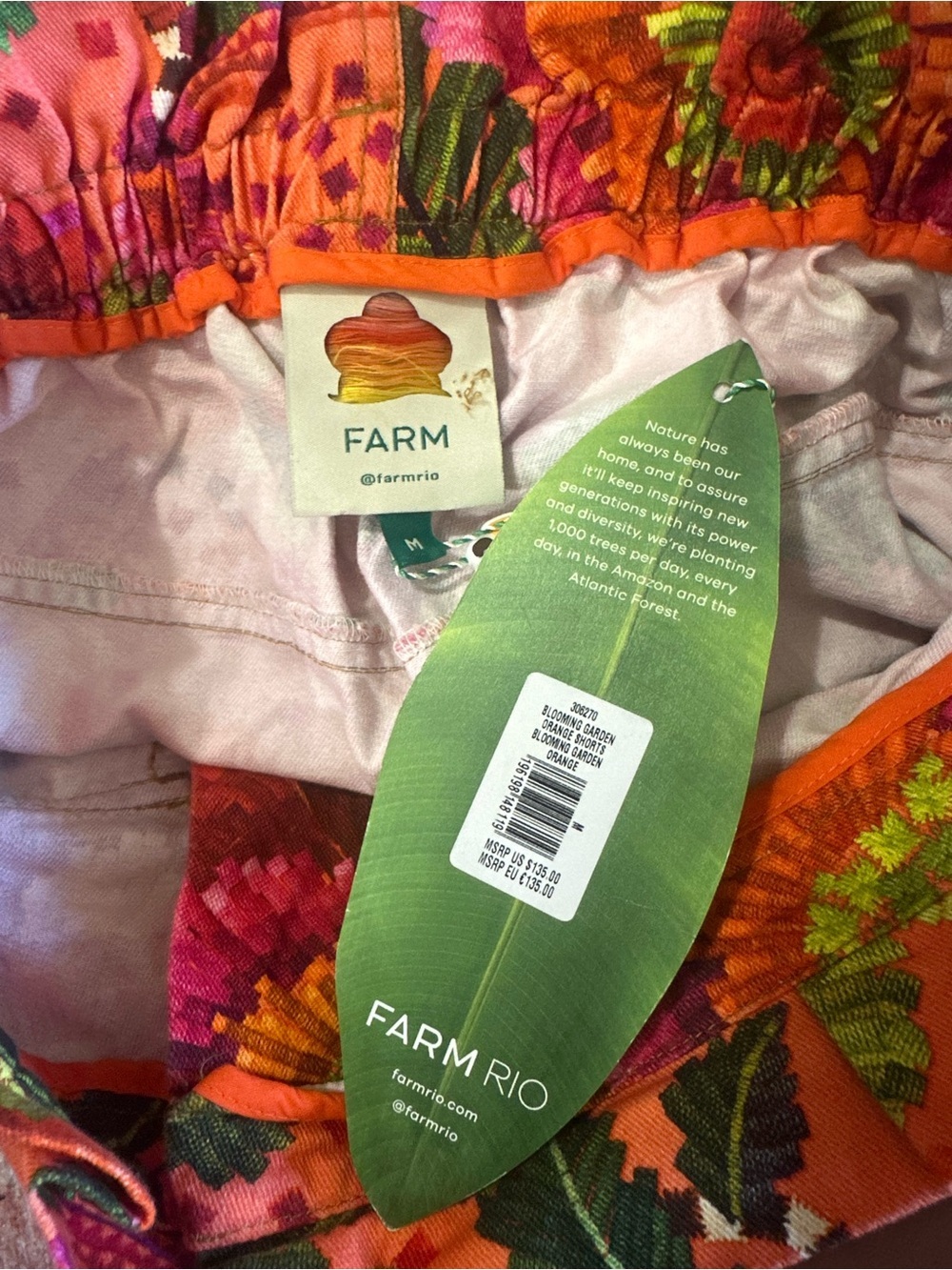 NWT FARM RIO blooming garden shorts orange boho tropical beach vacay floral sz M - Picture 5 of 10